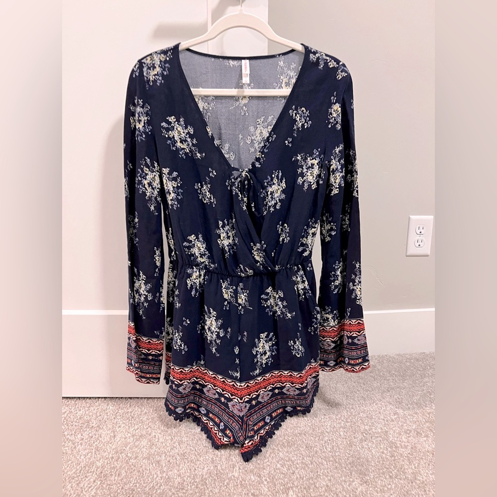 Floral long sleeve romper boho style